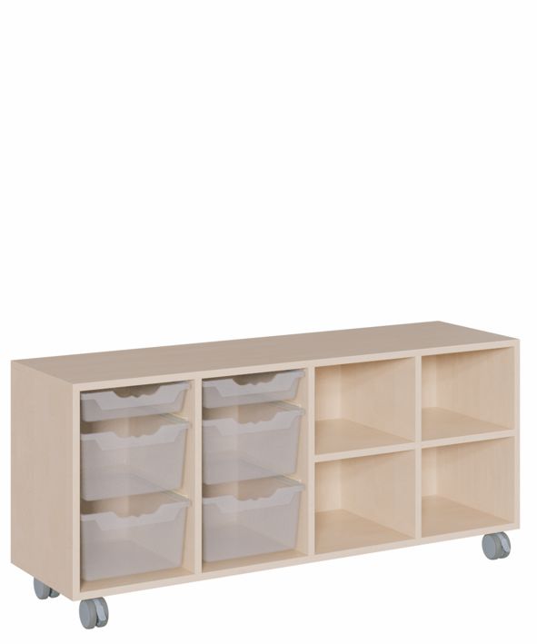 K Regal 139 x 62,5 cm, fahrbar, 6 ErgoTray Boxen M/L, Regal